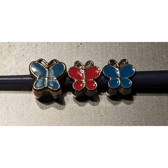 2 BLUE (1 SMALL, 1 LARGE) & 1 SMALL PINK ENAMEL BUTTERFLY CHARMS - Picture 2 of 4